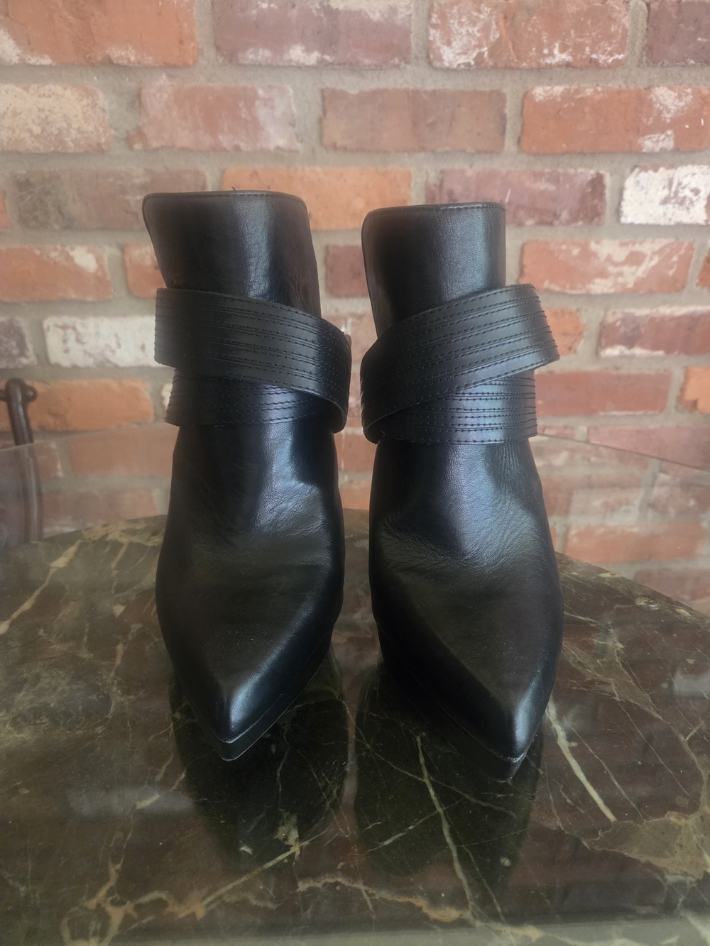 Black Leather Pointed-Toe Ankle Boots - Women